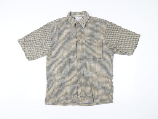 Columbia Men’s Beige Check Short Sleeve Cotton Button-Up Shirt M