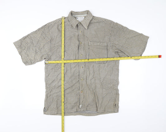 Columbia Men’s Beige Check Short Sleeve Cotton Button-Up Shirt M