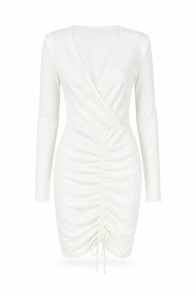 PrettyLittleThing Women White Size 6 Bodycon Mini Dress Ruched V-Neck