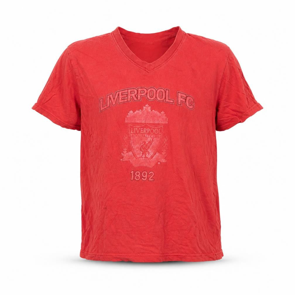 Front view of Liverpool FC boys’ red t-shirt 12-13 years v-neck short sleeve cotton
