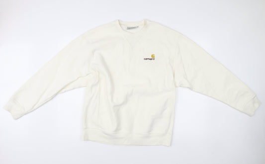 Carhartt Men's White L Pullover Sweatshirt Crew Neck Logo Cotton Blend