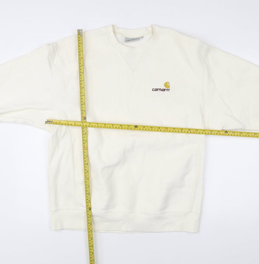 Carhartt Men's White L Pullover Sweatshirt Crew Neck Logo Cotton Blend