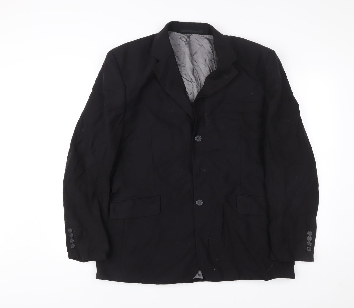 George Collection Men's Black Wool Blazer 44R Regular Fit Jacket