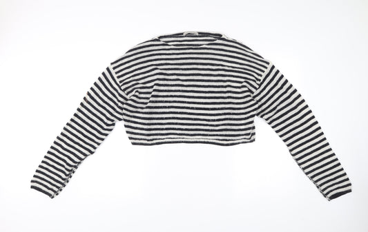 AllSaints Womens Black White Striped Cropped Jumper Size S