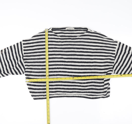 AllSaints Womens Black White Striped Cropped Jumper Size S