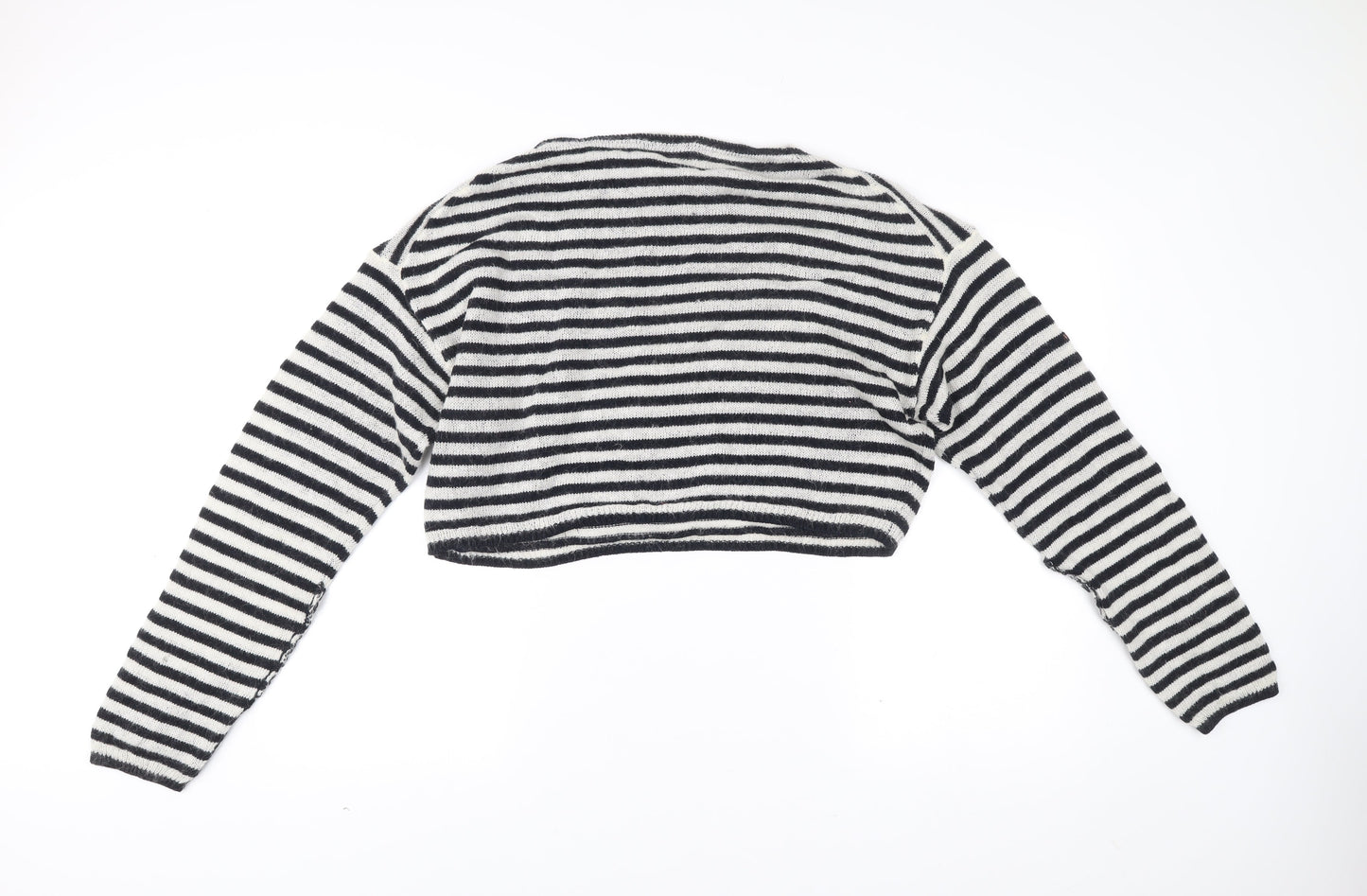 AllSaints Womens Black White Striped Cropped Jumper Size S
