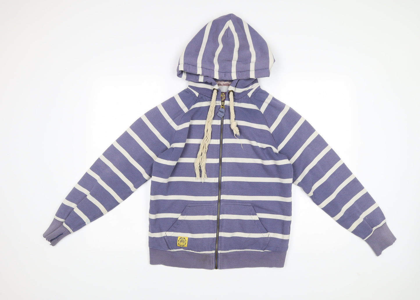 Joules Women’s Purple Striped Full Zip Hoodie Size 14 Lined Casual