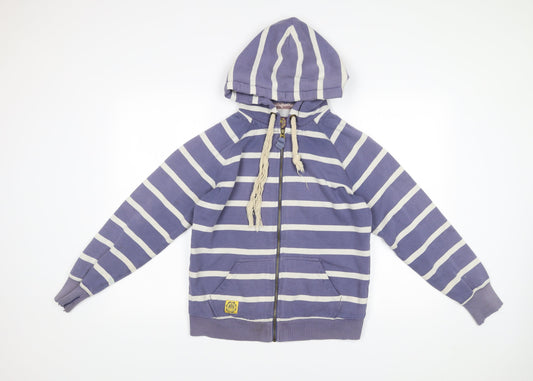 Joules Women’s Purple Striped Full Zip Hoodie Size 14 Lined Casual