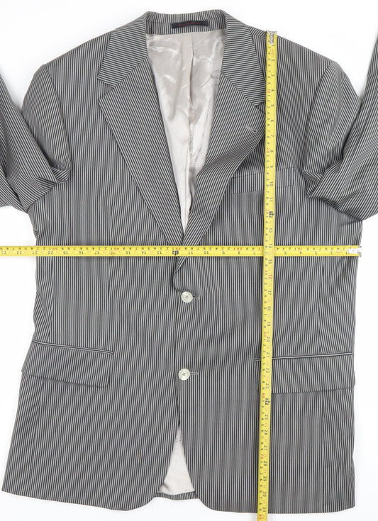 Desch Men Grey Pinstripe Wool Blazer Jacket 42R Classic Fit