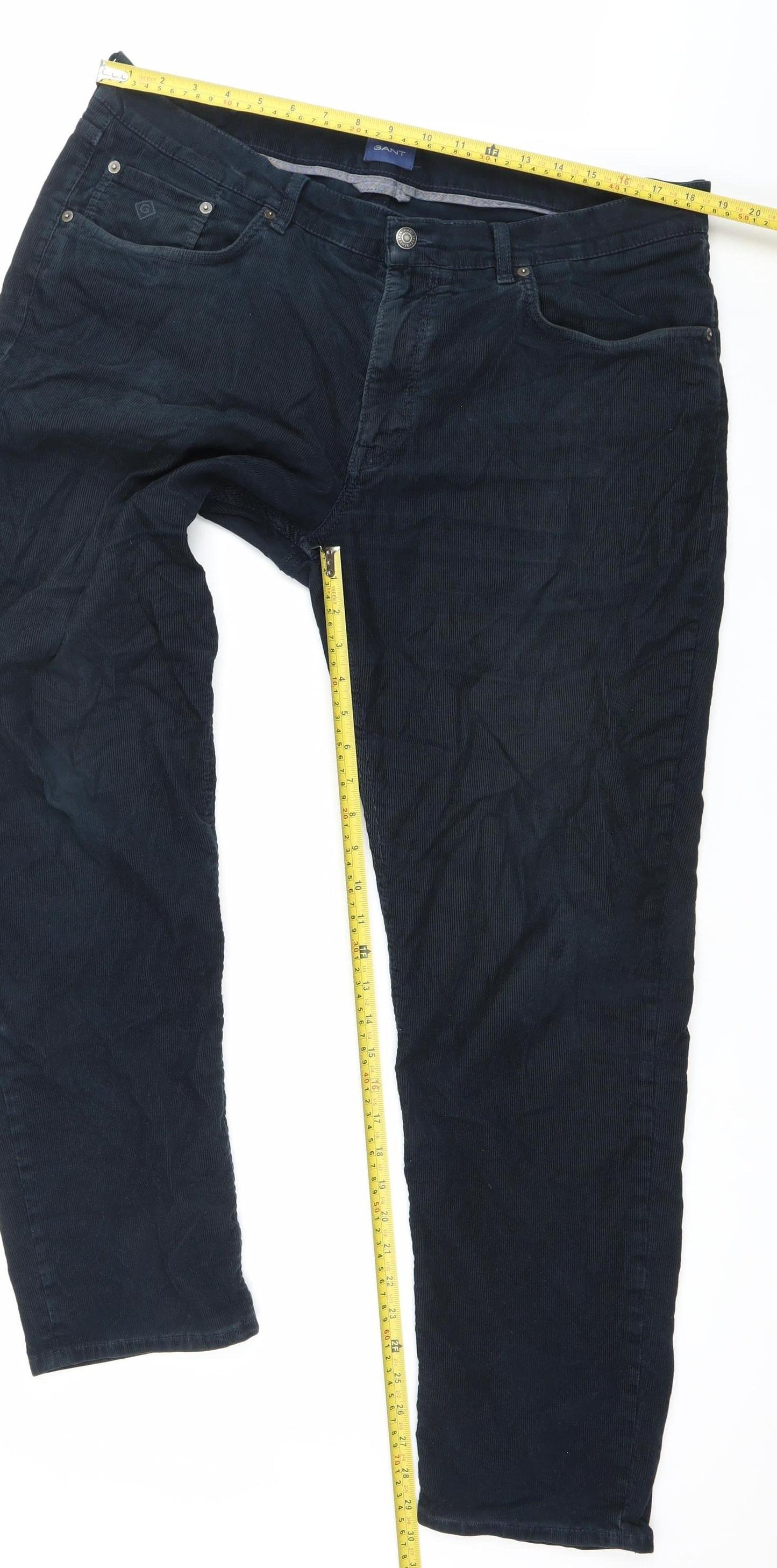 GANT Mens Blue Corduroy Hayes Slim Trousers W40 L32
