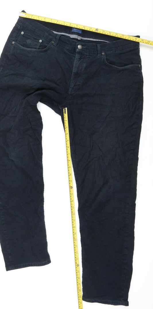 GANT Mens Blue Corduroy Hayes Slim Trousers W40 L32