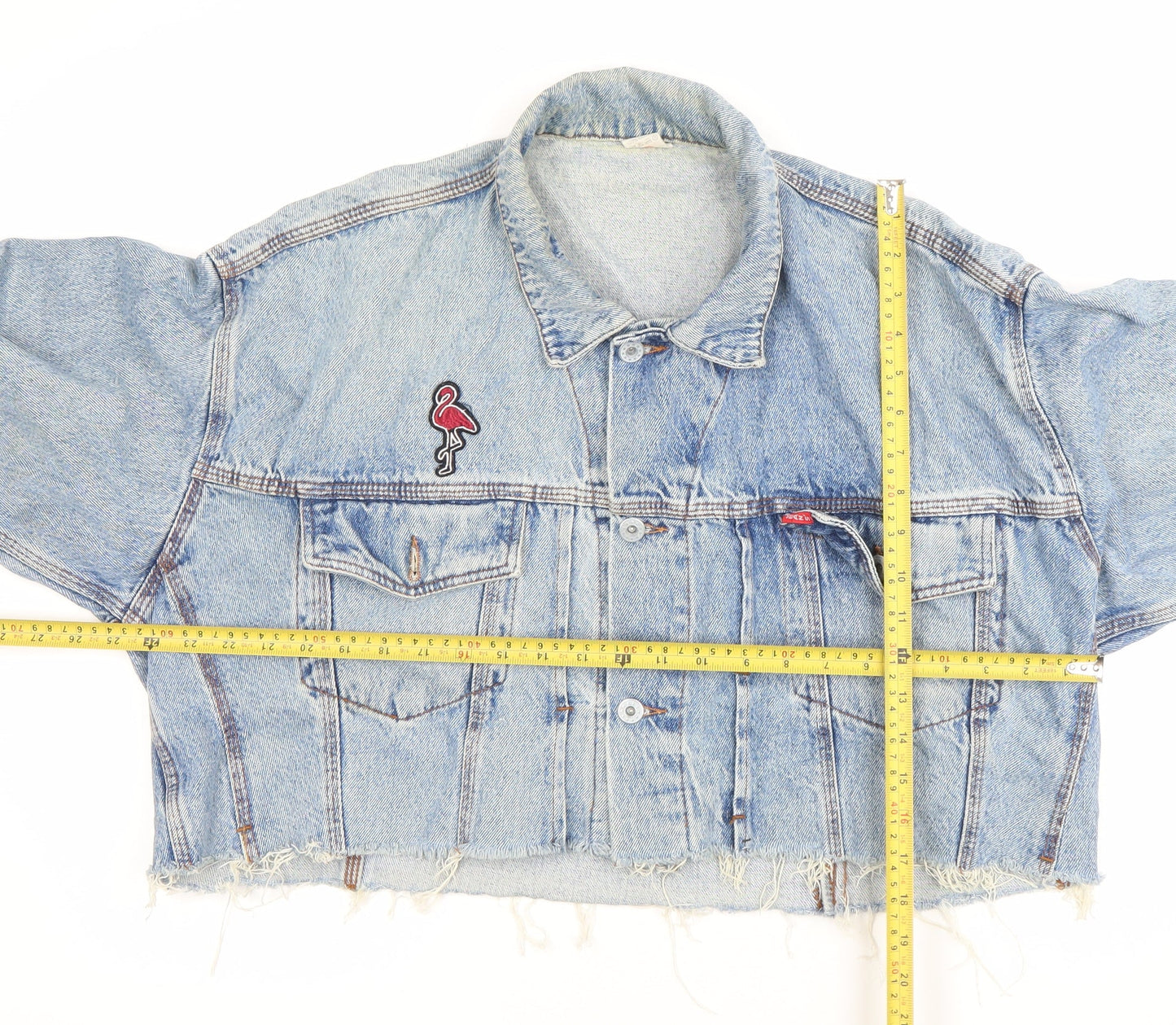 JEANS Womens Blue Cropped Denim Jacket Size S Retro Button Up