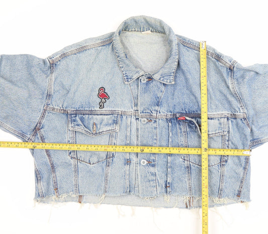 JEANS Womens Blue Cropped Denim Jacket Size S Retro Button Up