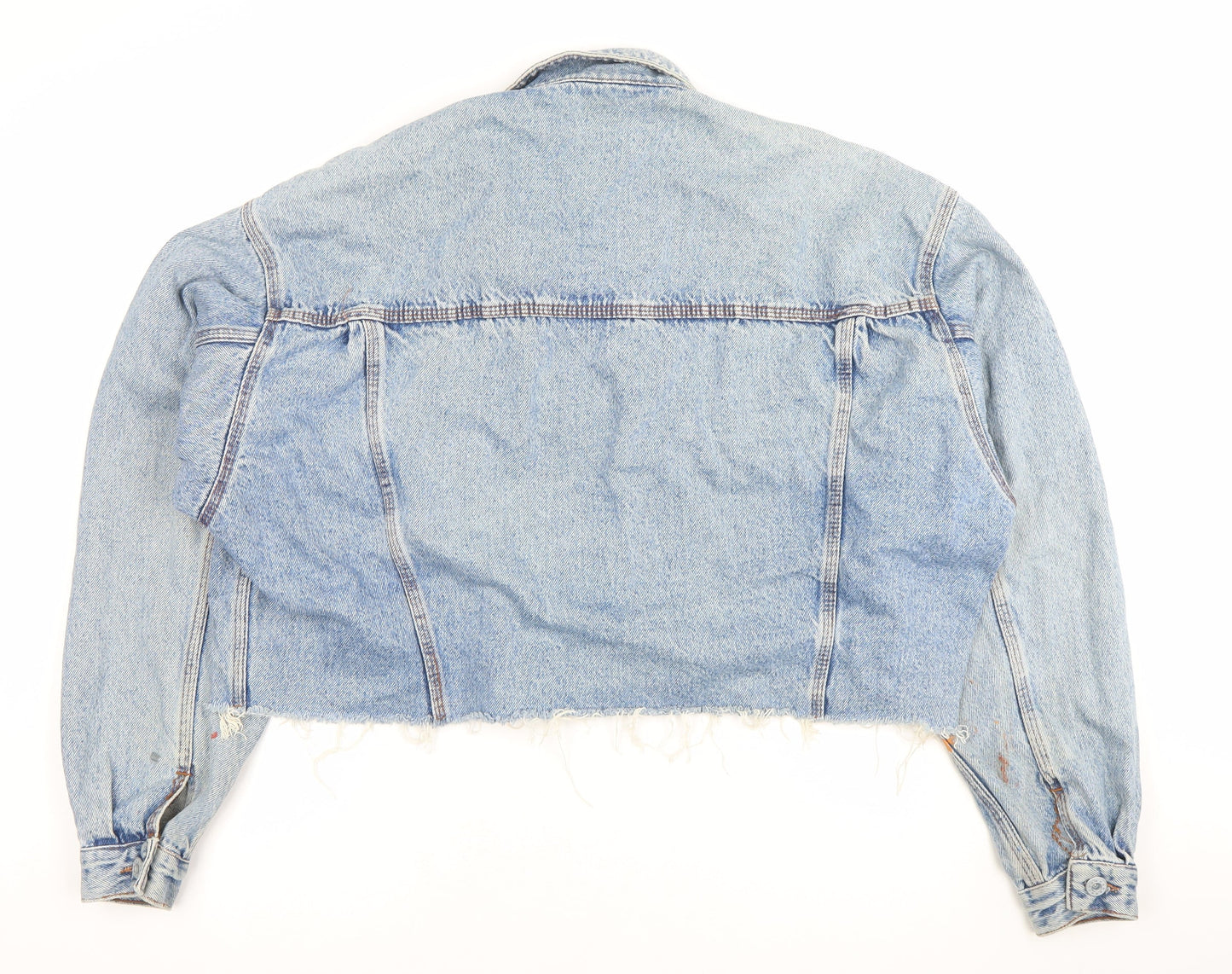 JEANS Womens Blue Cropped Denim Jacket Size S Retro Button Up
