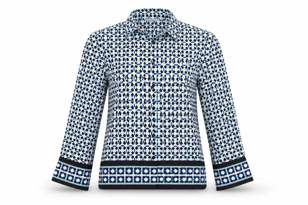 H&M Womens Multicoloured Geometric Button-Up Shirt Size 12 Long Sleeve Polyester