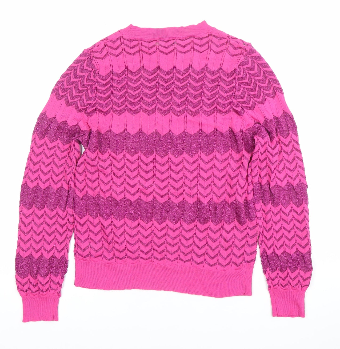 Oasis Women’s Pink Geometric Knit Pullover Jumper Size M