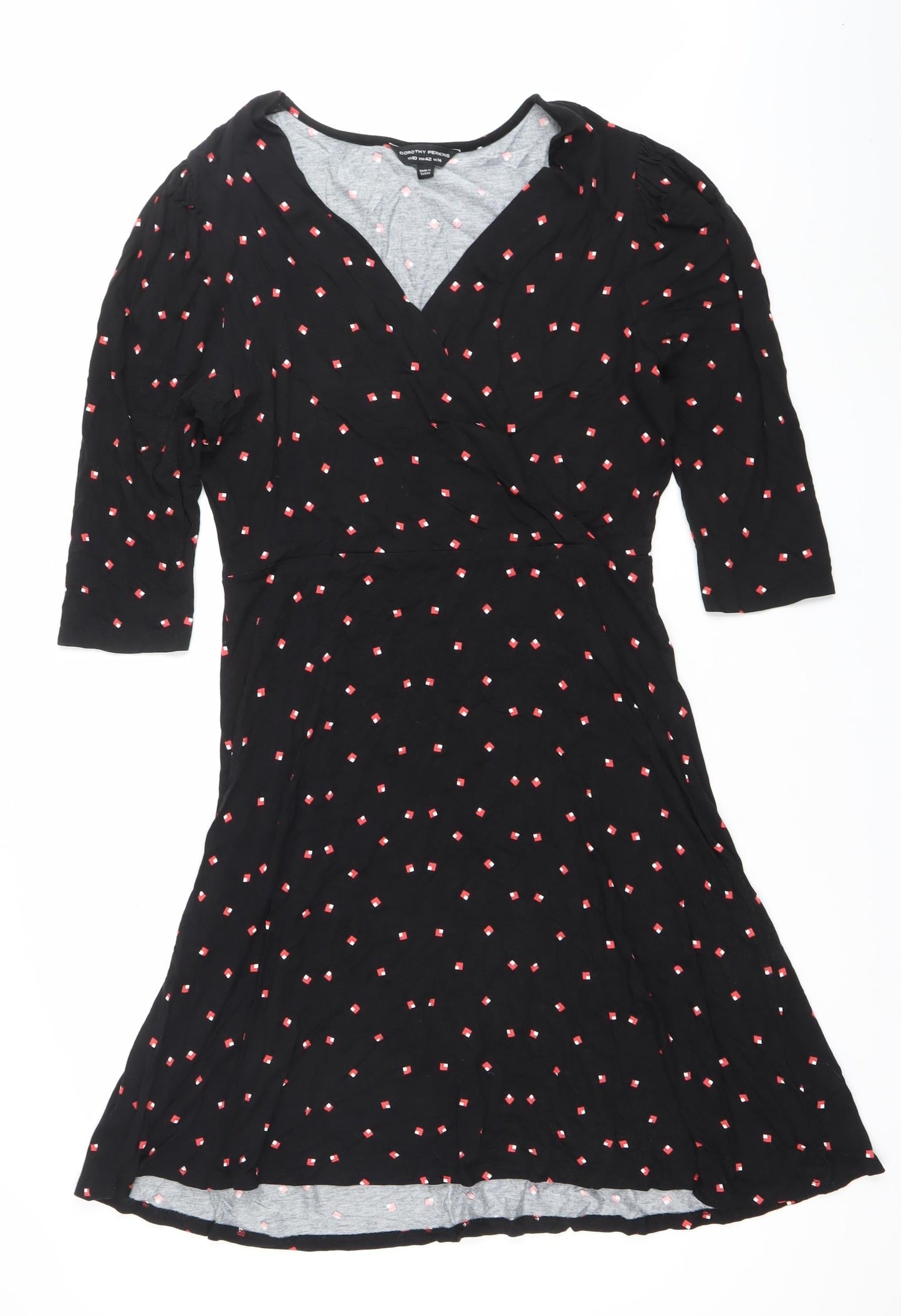 Dorothy Perkins Women’s Black Geometric Print A-Line Dress UK 14