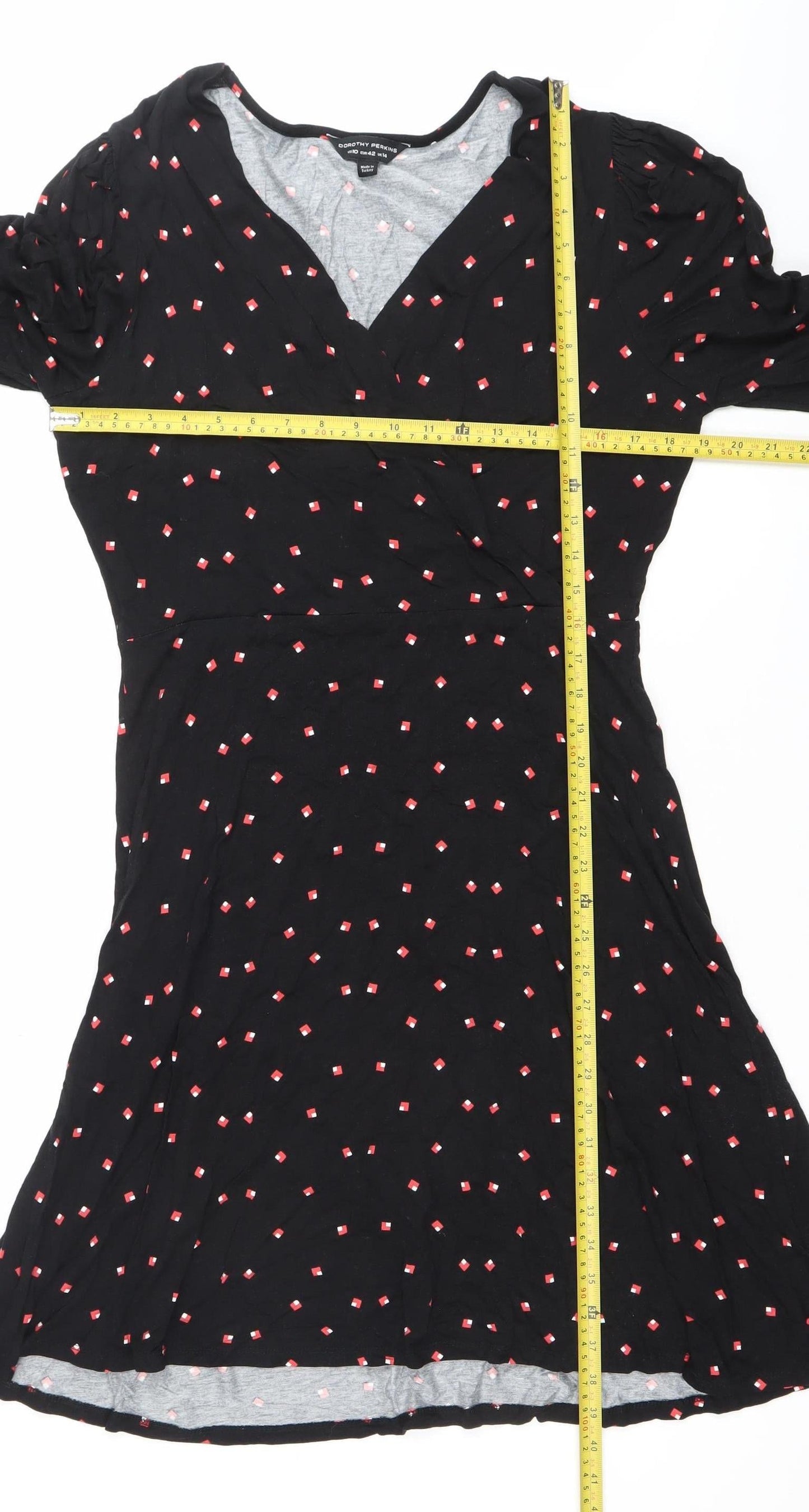 Dorothy Perkins Women’s Black Geometric Print A-Line Dress UK 14