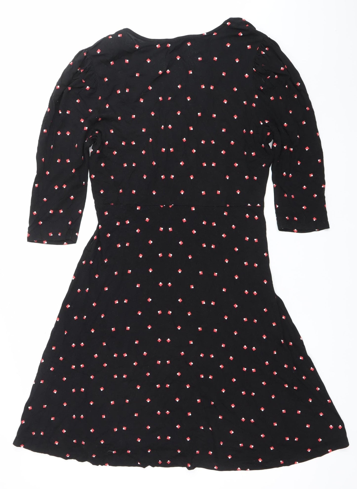 Dorothy Perkins Women’s Black Geometric Print A-Line Dress UK 14