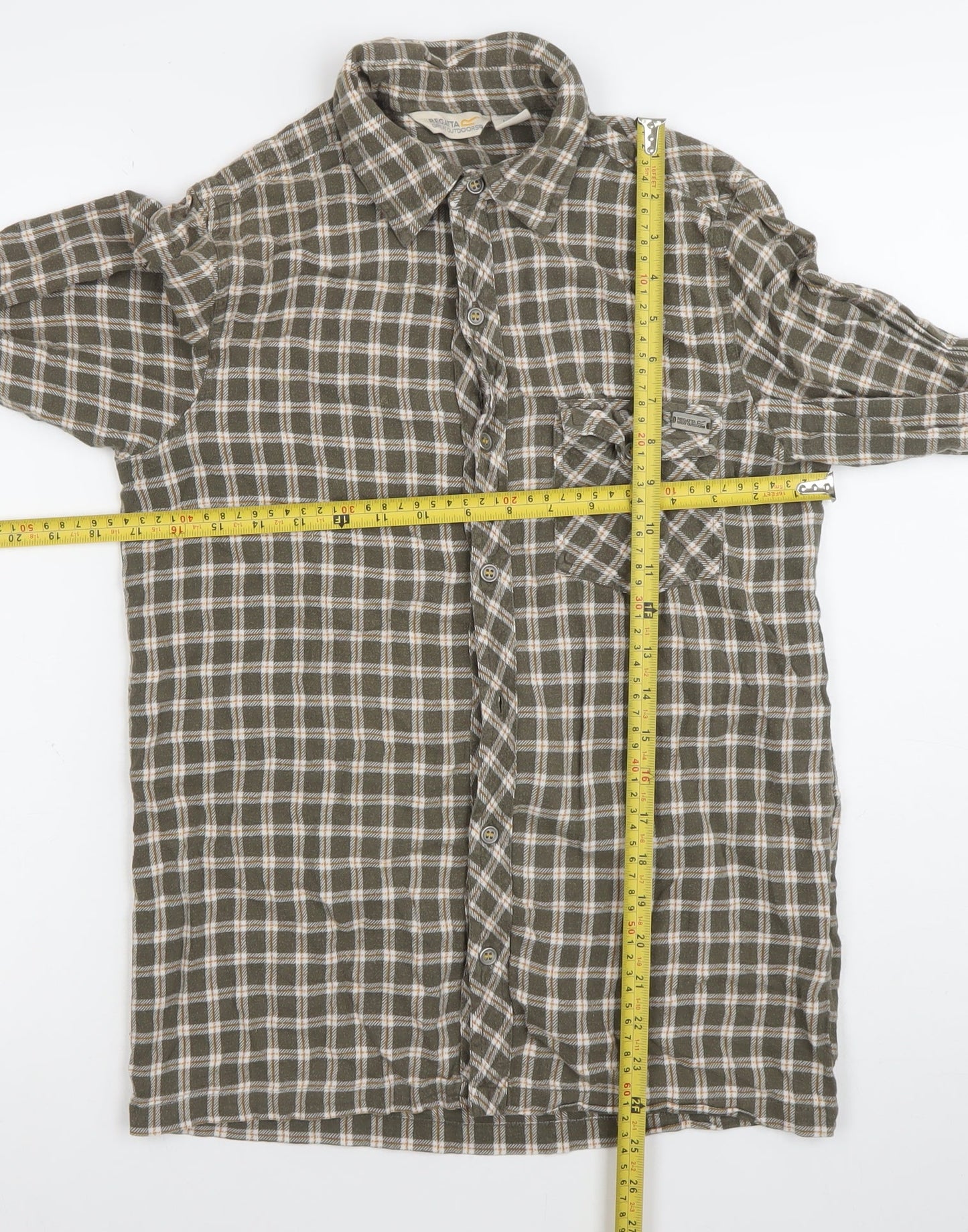 Regatta Mens Green Checked Cotton Button-Up Shirt Size S