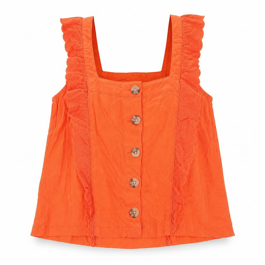 Next Women’s Orange Cotton Ruffle Button Blouse UK 10