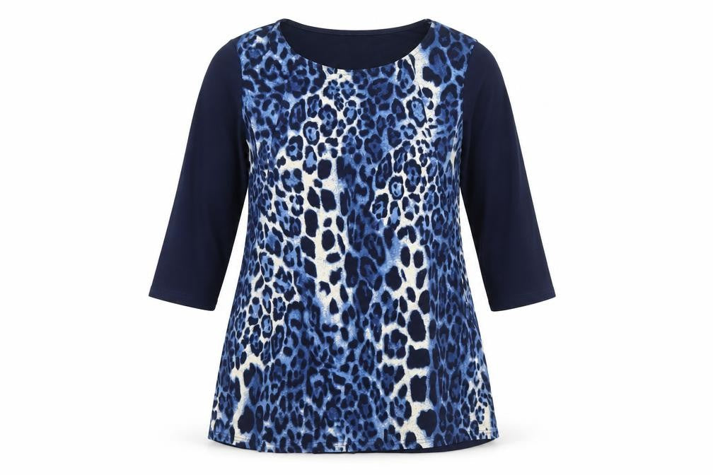 Julipa Womens Blue Leopard Print Shift Dress Size 14 3/4 Sleeve