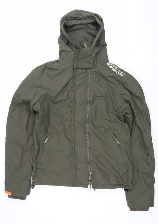 Superdry Women Green L Hooded Windbreaker Jacket Lined Zip Pockets