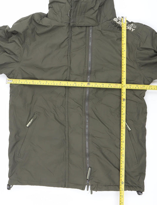 Superdry Women Green L Hooded Windbreaker Jacket Lined Zip Pockets