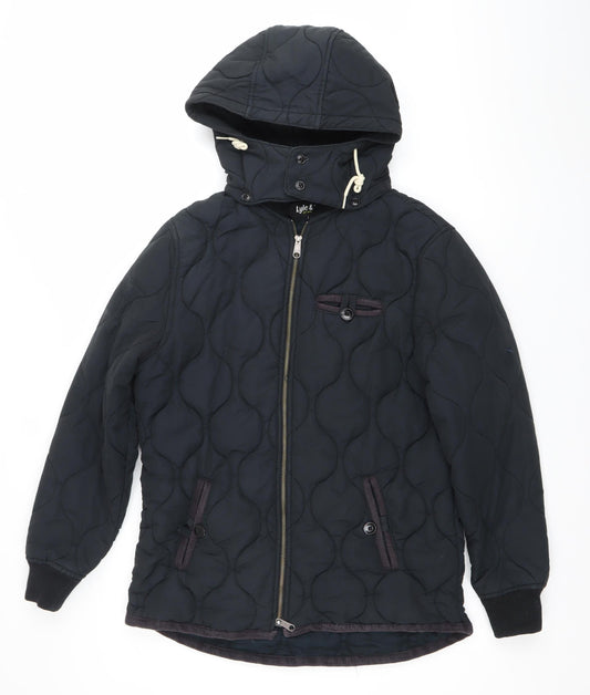 Lyle & Scott Men's Black Quilted Hooded Jacket Size M Cotton Nylon