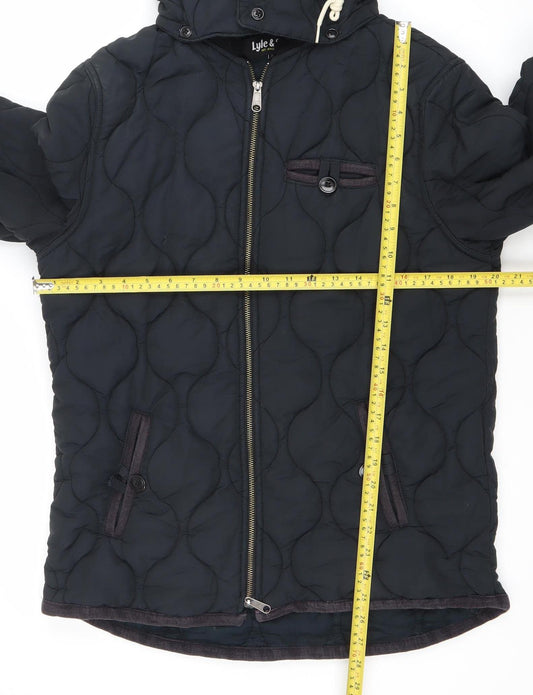 Lyle & Scott Men's Black Quilted Hooded Jacket Size M Cotton Nylon