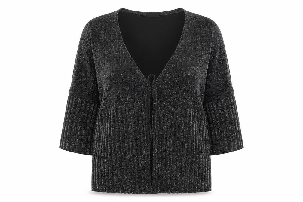 Bonmarché Womens Black Glitter Cardigan L 3/4 Sleeve V-Neck