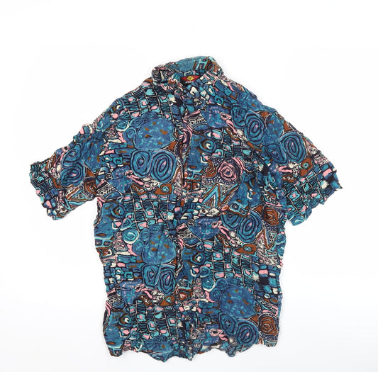 Wings Men's Blue Retro Geometric Print Short Sleeve Shirt M