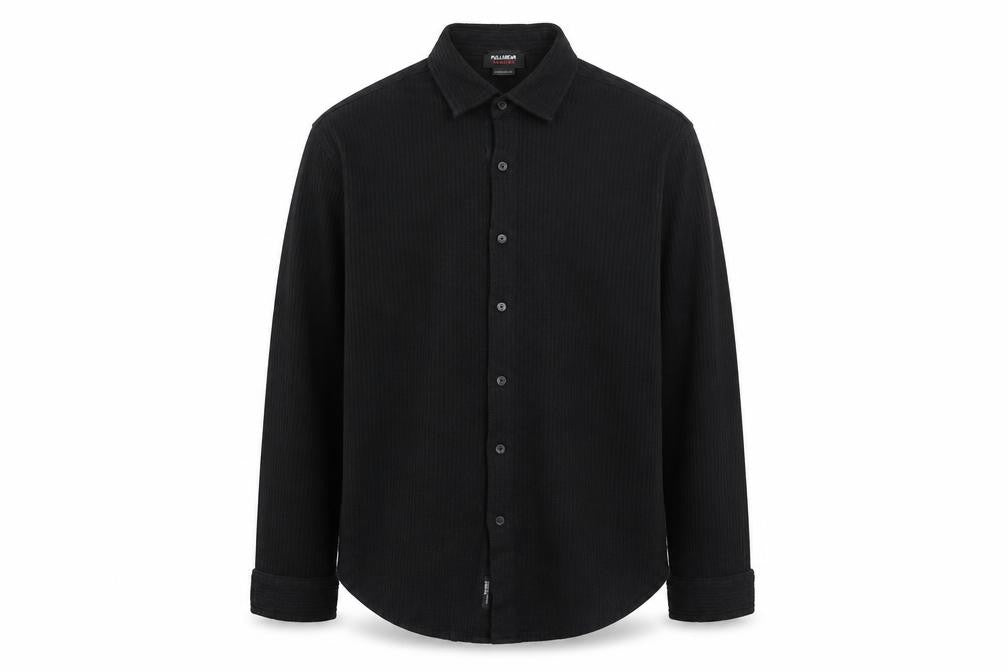 Front view of Pull&Bear Men’s Black Long Sleeve Button-Up Shirt, size L