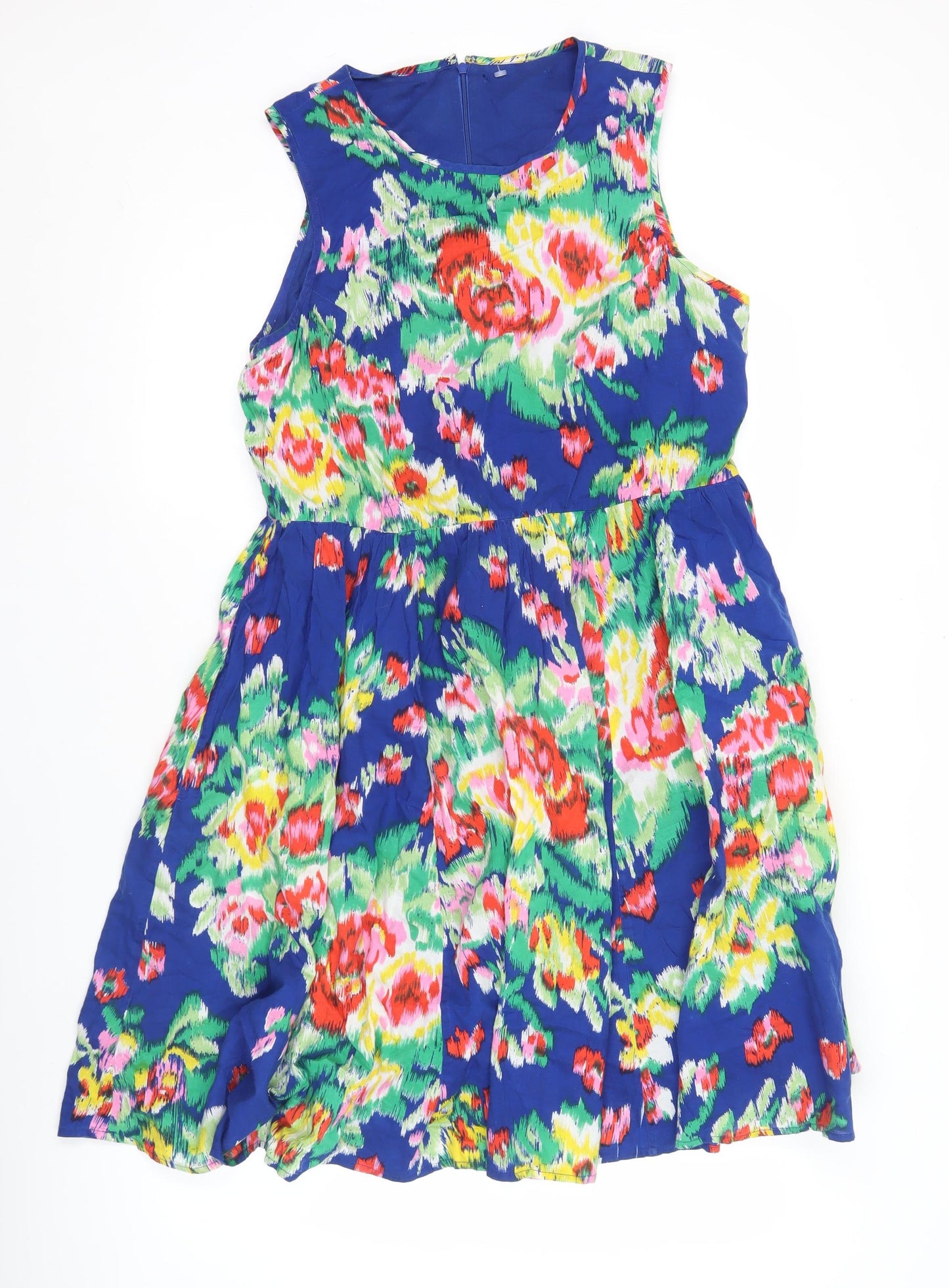 Love Label Women's Blue Floral Skater Dress Size 14 Sleeveless Cotton