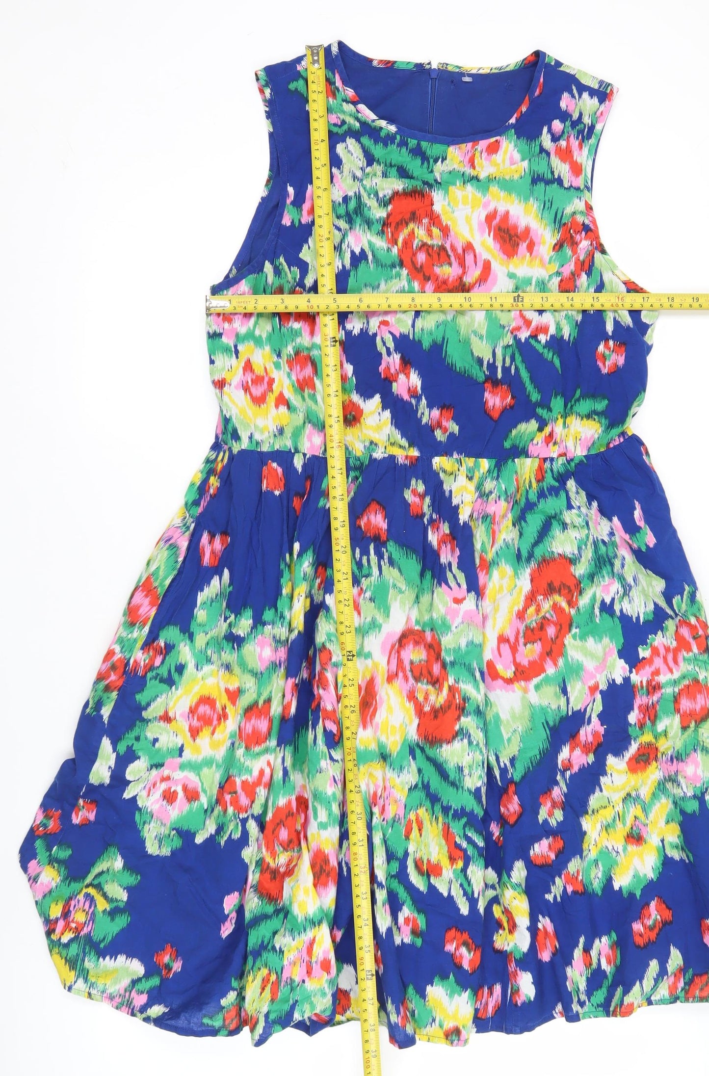 Love Label Women's Blue Floral Skater Dress Size 14 Sleeveless Cotton