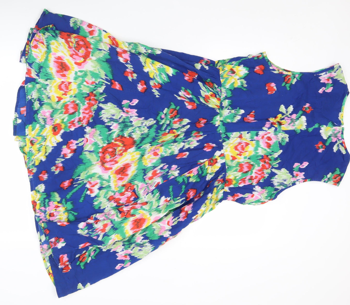 Love Label Women's Blue Floral Skater Dress Size 14 Sleeveless Cotton