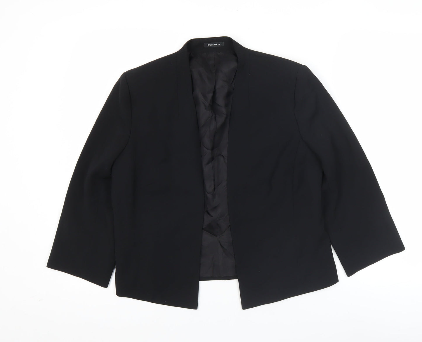 Roman Women Black Blazer Size 12 Tailored Shawl Collar Jacket