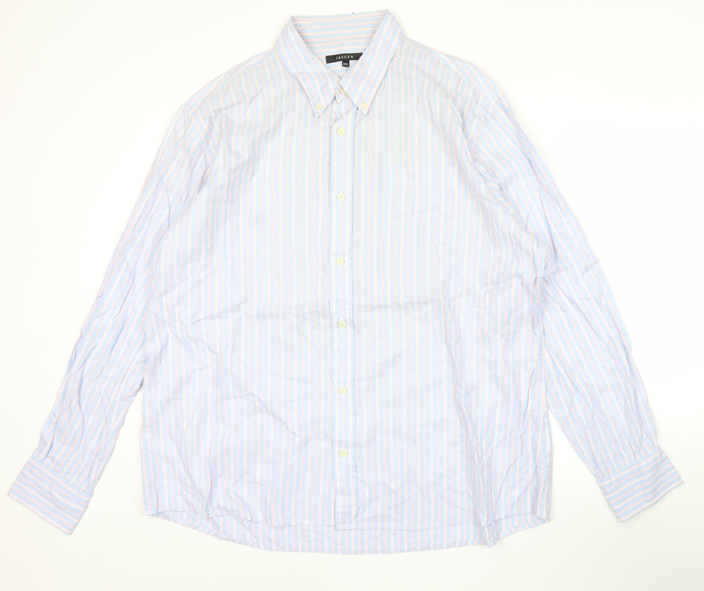 Jaeger Men’s Blue 2XL Striped Cotton Long Sleeve Button-Up Shirt