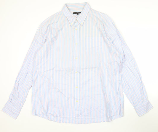 Jaeger Men’s Blue 2XL Striped Cotton Long Sleeve Button-Up Shirt