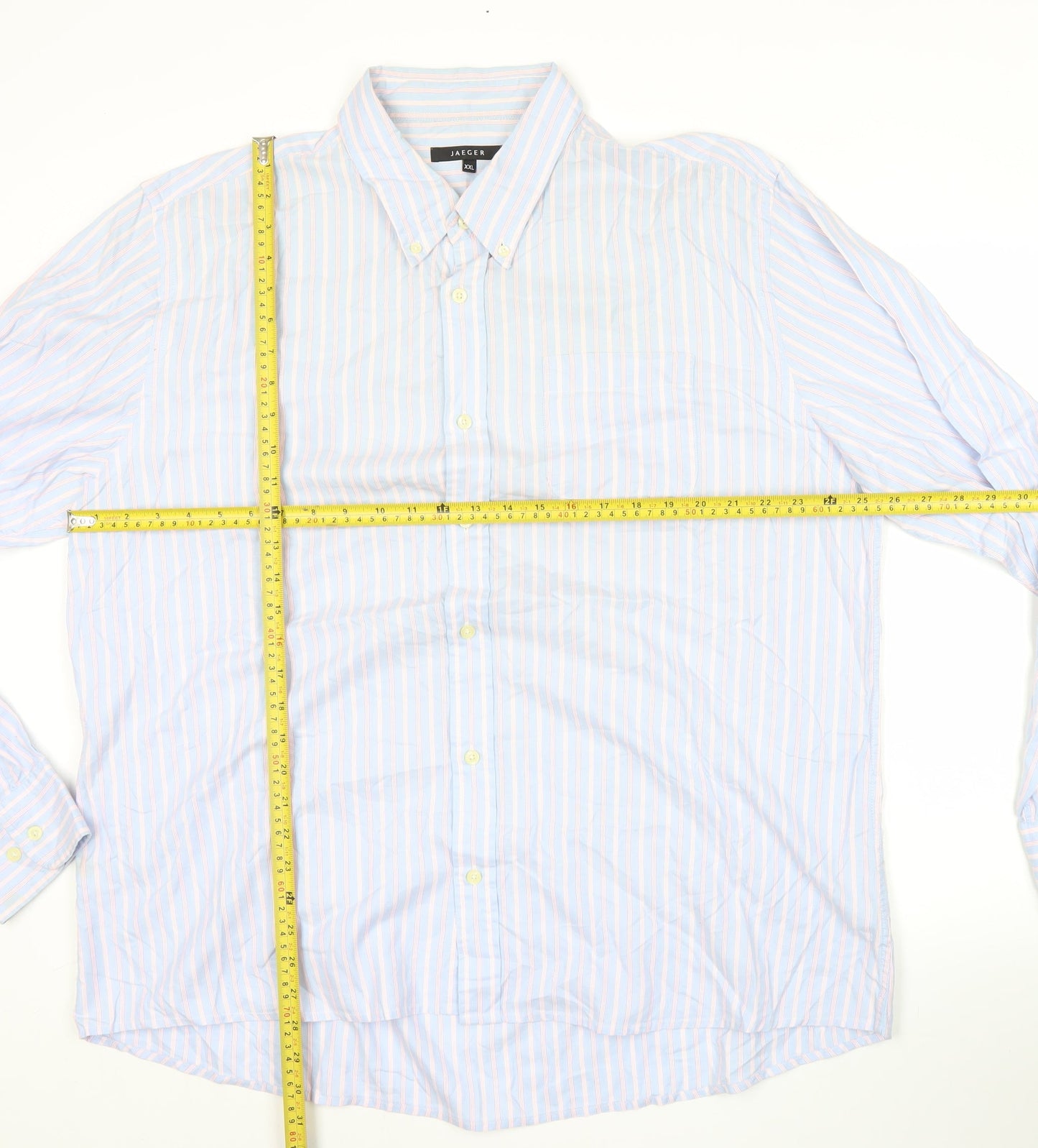 Jaeger Men’s Blue 2XL Striped Cotton Long Sleeve Button-Up Shirt