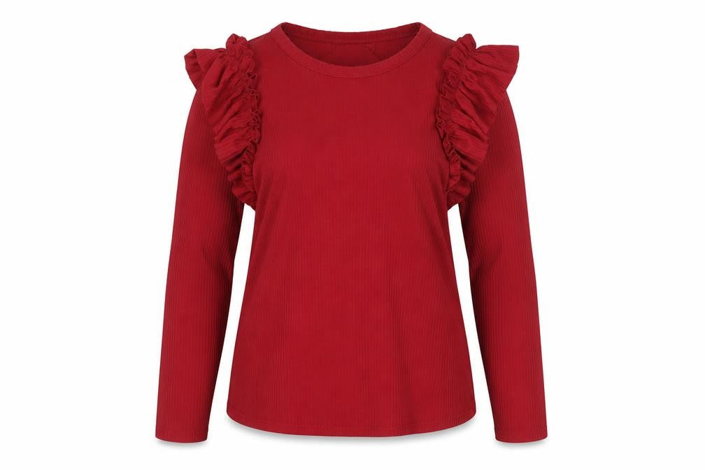 Trendmates Women Red Ruffle Long Sleeve Blouse Size L