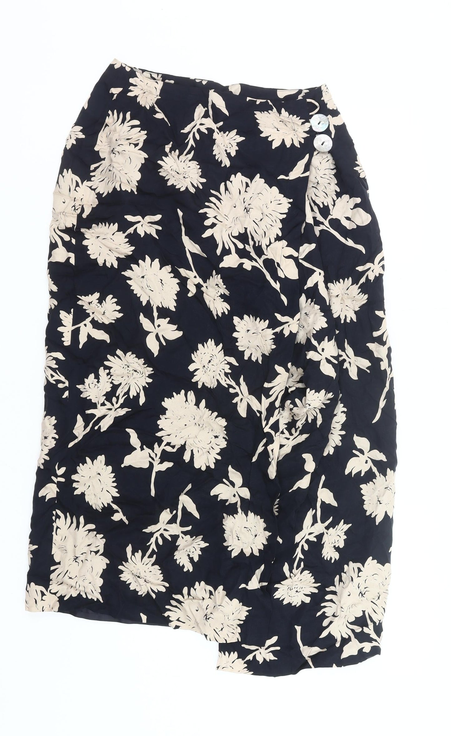 Country Casuals Women’s Black Floral Wrap Midi Skirt Size 10 Cupro