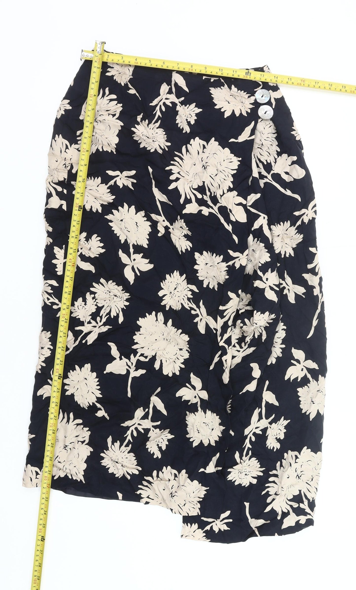 Country Casuals Women’s Black Floral Wrap Midi Skirt Size 10 Cupro
