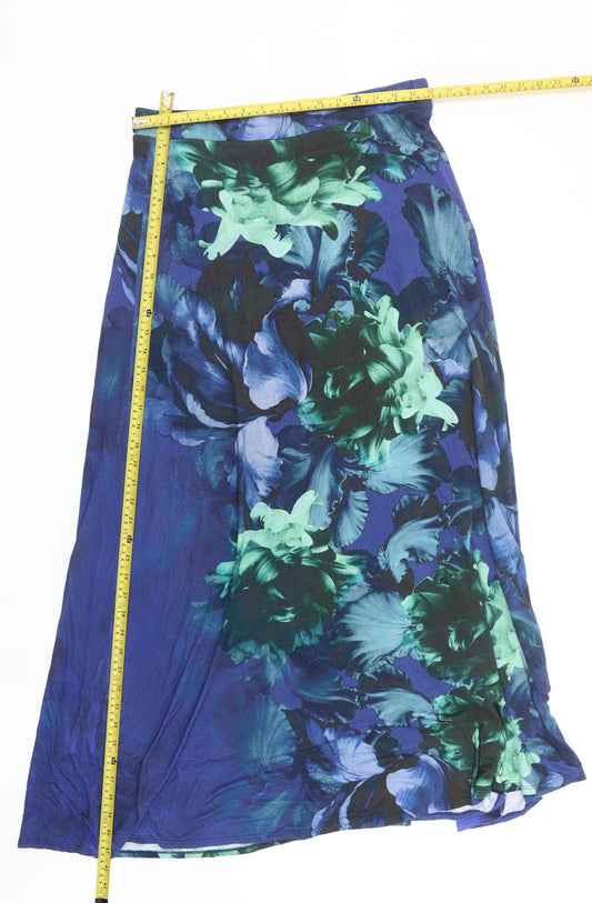 Phase Eight Womens Blue Floral Midi A-Line Skirt Size 16