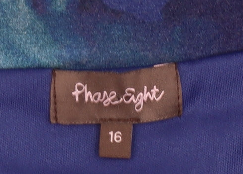 Phase Eight Womens Blue Floral Midi A-Line Skirt Size 16