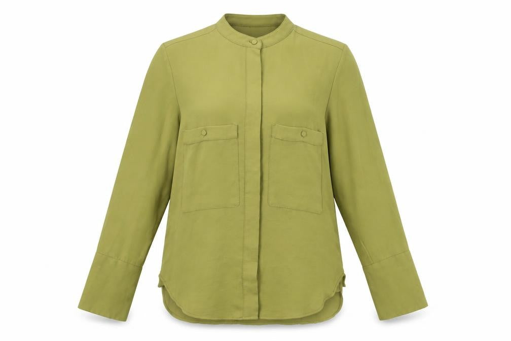 Mango Womens Green XS Button-Up Shirt Long Sleeve Polyester