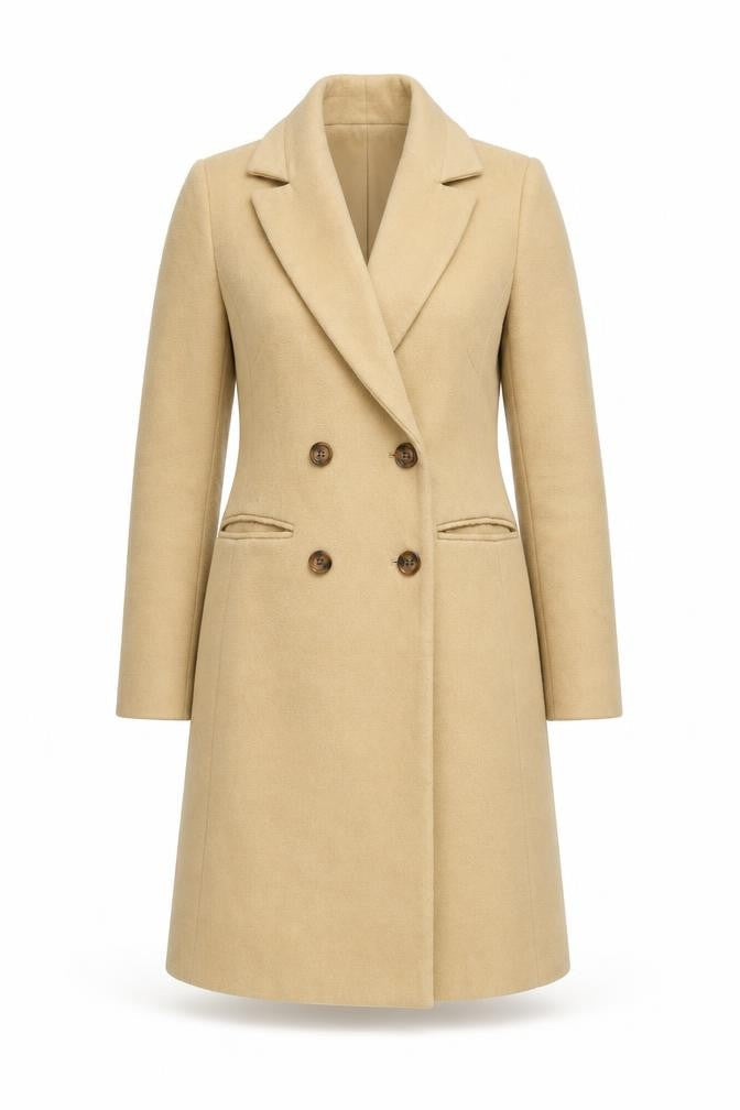 New Look Women Beige Size 6 Mid-Length Double Breasted Coat