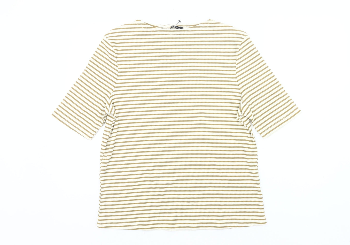 Peacocks Womens Beige Striped T-Shirt Size 14 Short Sleeve Casual