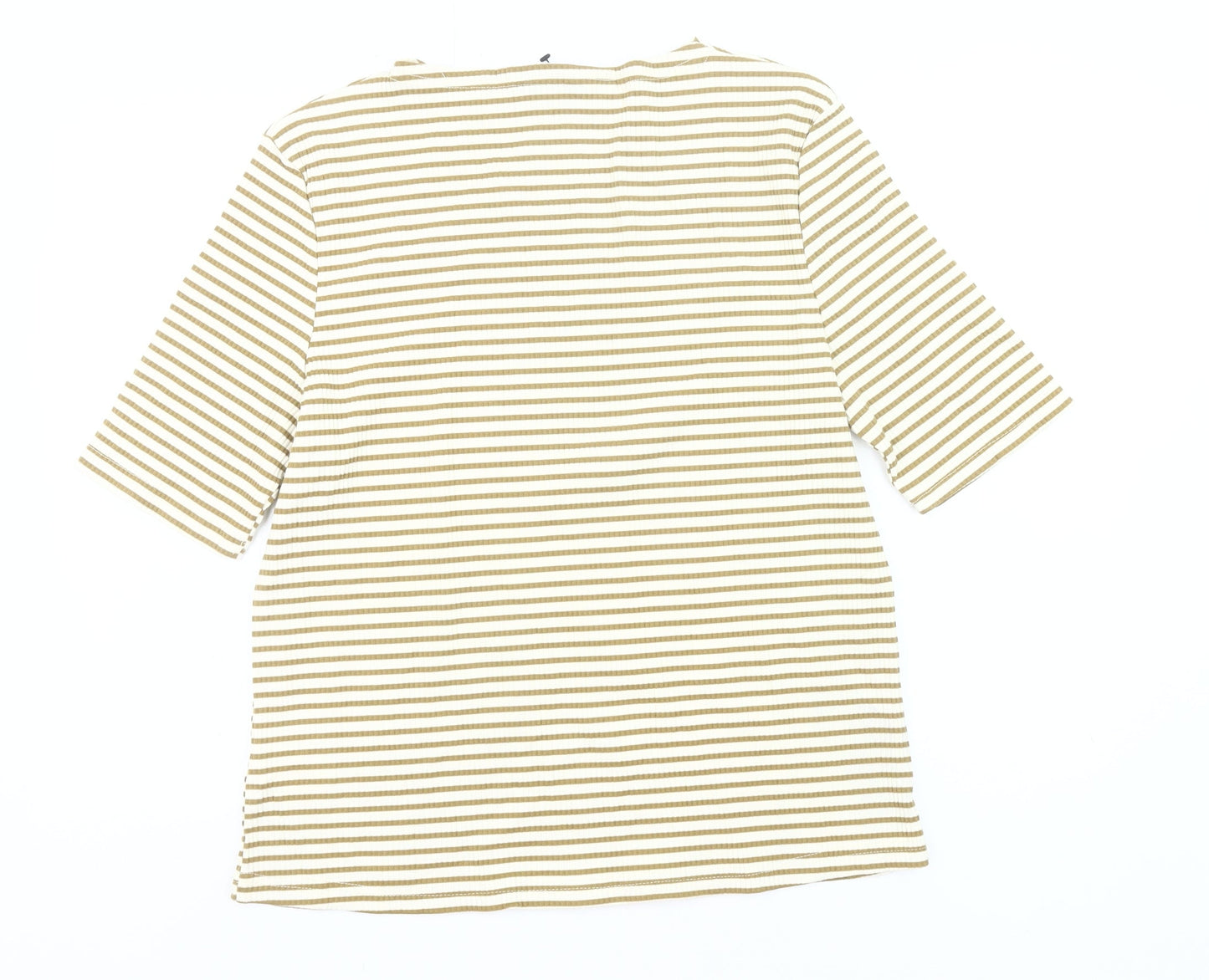 Peacocks Womens Beige Striped T-Shirt Size 14 Short Sleeve Casual