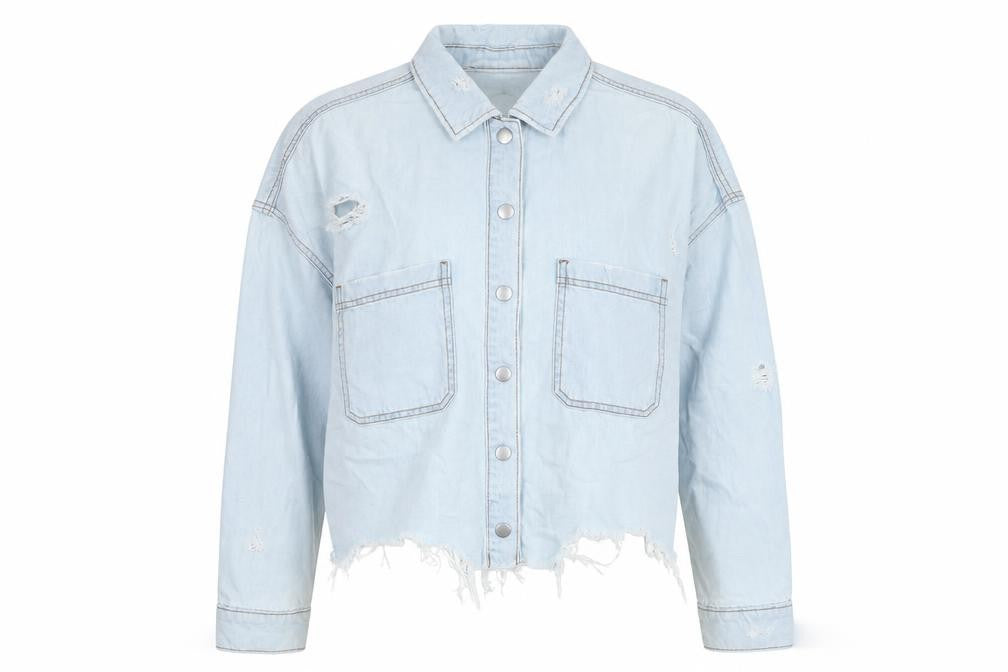 New Look Women’s Blue Denim Cropped Distressed Jacket Size 10